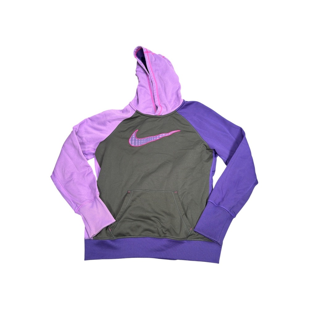 Nike Therma-FIT Hoodie Womens Large Purple Gray Colorblock Pullover Sweatshirt